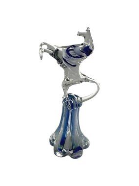 Vintage Horse Glass Candle Snuffer Blue Clear 8 inch Art Glass